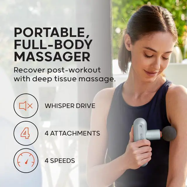 Alt view image 2 of 7 - Powerboost Move - Mini Percussion Massage Gun| 4 Attachments, 4 Speeds, FSA Eligible| Full Body Back & Shoulder Massager| Deep Tissue Muscle Recovery| Portable Pain Relief Massage Tool