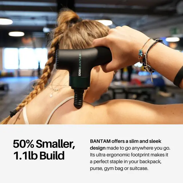 Alt view image 3 of 7 - Bantam Mini Massage Gun - Compact Deep Tissue Muscle Massager with Adjustable Speeds & 4 Attachments - Long Battery Life, Lightweight, Travel Friendly