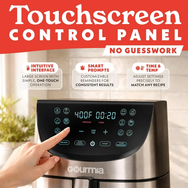 Alt view image 3 of 7 - Air Fryer - 8 Qt Basket Capacity, 12 Presets, Stainless Steel | Digital Display, Touch Controls, 90400°F Adjustable Temperature, Dishwasher-Safe Basket & Crisper Tray
