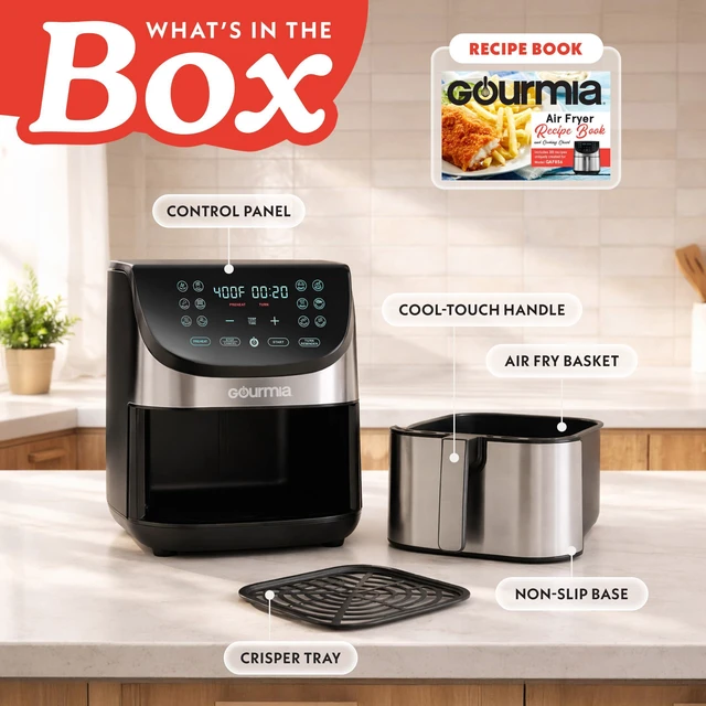 Alt view image 6 of 7 - Air Fryer - 8 Qt Basket Capacity, 12 Presets, Stainless Steel | Digital Display, Touch Controls, 90400°F Adjustable Temperature, Dishwasher-Safe Basket & Crisper Tray