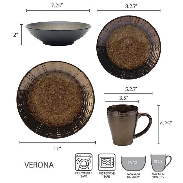 Alt view image 2 of 7 - Mikasa Gourmet Basics Verona 16-Piece Stoneware Dinnerware Set, Service for 4, Includes Dinner Plates, Salad Plates, Soup Bowls and Mugs, Dishwasher and Microwave Safe