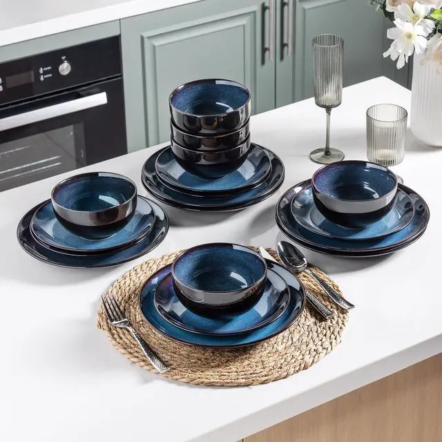 Alt view image 3 of 7 - Ceramic Dinnerware Sets for 6,18Pcs Stoneware Plates and Bowls Set