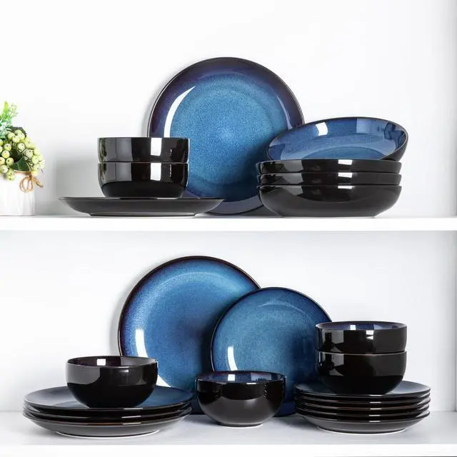 Alt view image 4 of 7 - Ceramic Dinnerware Sets for 6,18Pcs Stoneware Plates and Bowls Set
