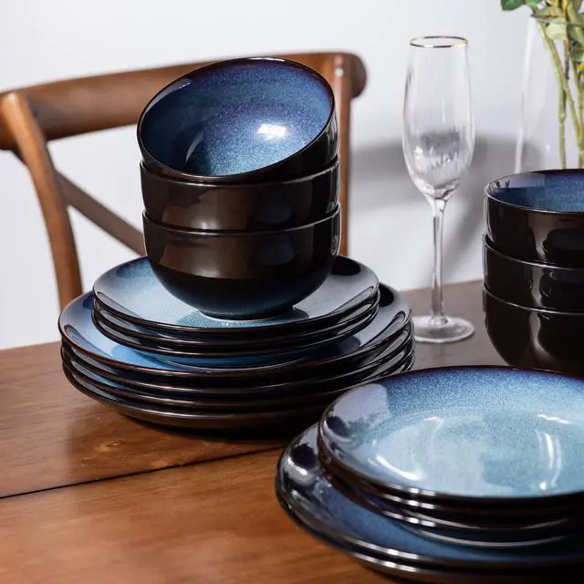 Alt view image 5 of 7 - Ceramic Dinnerware Sets for 6,18Pcs Stoneware Plates and Bowls Set