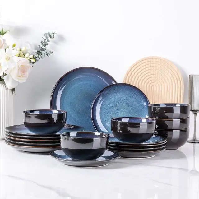 Alt view image 6 of 7 - Ceramic Dinnerware Sets for 6,18Pcs Stoneware Plates and Bowls Set