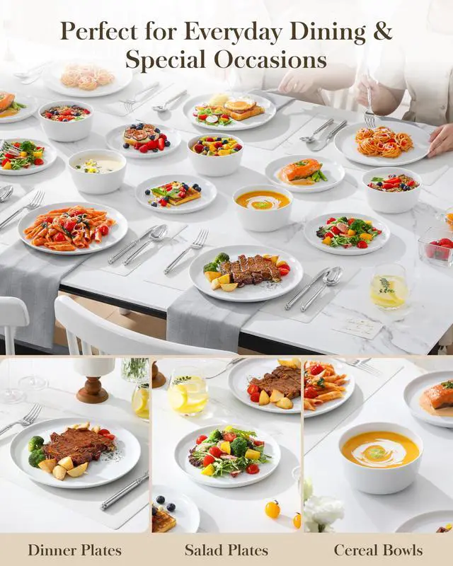 Alt view image 7 of 7 - 24-Piece Dinnerware Set for 8, White Porcelain Dishes