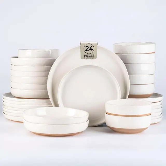 Main image of Dinnerware Sets for 6, 24 Pieces Ceramic Plates and Bowls Set