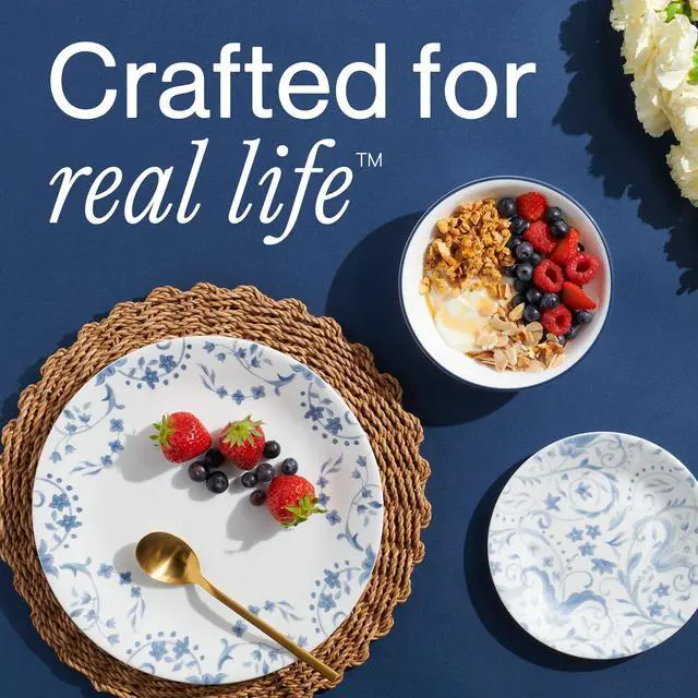 Alt view image 5 of 7 - Vitrelle 18-Piece Service for 6 Dinnerware Set, Triple Layer Glass and Chip Resistant, Lightweight Round Plates and Bowls Set, Darlington