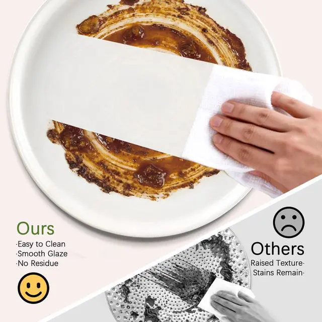 Alt view image 6 of 7 - Stoneware Dinnerware Sets Service for 4, 12 pcs Reactive Glaze Plates and Bowls Sets, Embossed Boho Ceramic Dish Set, Highly Chip and Crack Resistant Farmhouse Plate Set, Ivory White