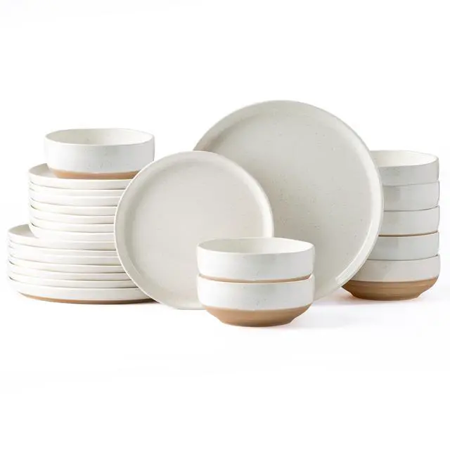 Main image of Dinnerware Sets for 8, 24 Pieces Ceramic Plates and Bowls Set