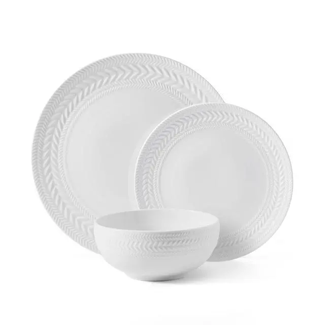 Alt view image 2 of 7 - Josephine 24-Piece Dinnerware Set, Porcelain Dish Set with Embossed Basket Weave Design, Service for 8, White Plates and Bowls Sets, Microwave and Dishwasher Safe