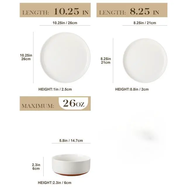Alt view image 2 of 7 - Plates and Bowls Sets, 18 Pieces Modern Ceramic Dinnerware Set for 6 Kitchen Dinner Set Stoneware Dishware Dishes Set Microwave and Dishwasher Safe, White, Series TARA