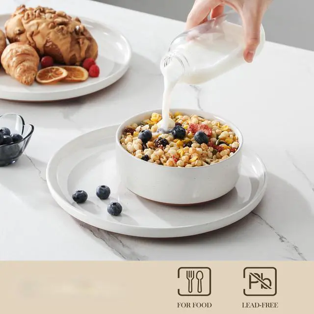 Alt view image 3 of 7 - Plates and Bowls Sets, 18 Pieces Modern Ceramic Dinnerware Set for 6 Kitchen Dinner Set Stoneware Dishware Dishes Set Microwave and Dishwasher Safe, White, Series TARA