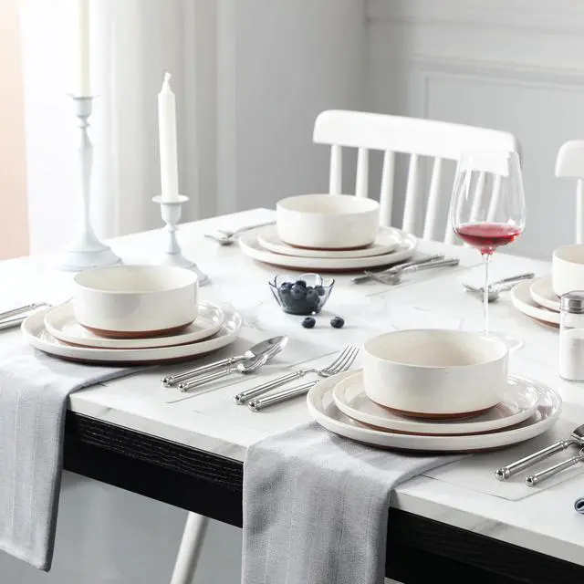 Alt view image 5 of 7 - Plates and Bowls Sets, 18 Pieces Modern Ceramic Dinnerware Set for 6 Kitchen Dinner Set Stoneware Dishware Dishes Set Microwave and Dishwasher Safe, White, Series TARA