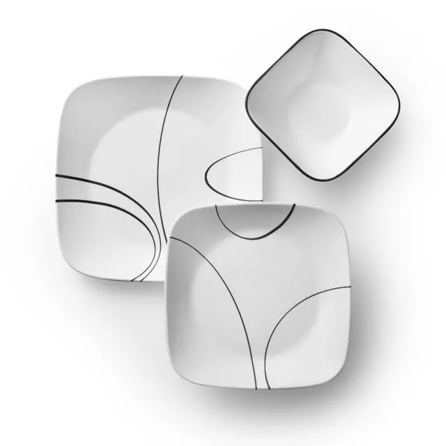 Alt view image 5 of 6 - 18-Piece Service for 6 Dinnerware Set Triple Layer Glass and Chip Resistant, Lightweight Square Plates and Bowls Set, Simple Lines