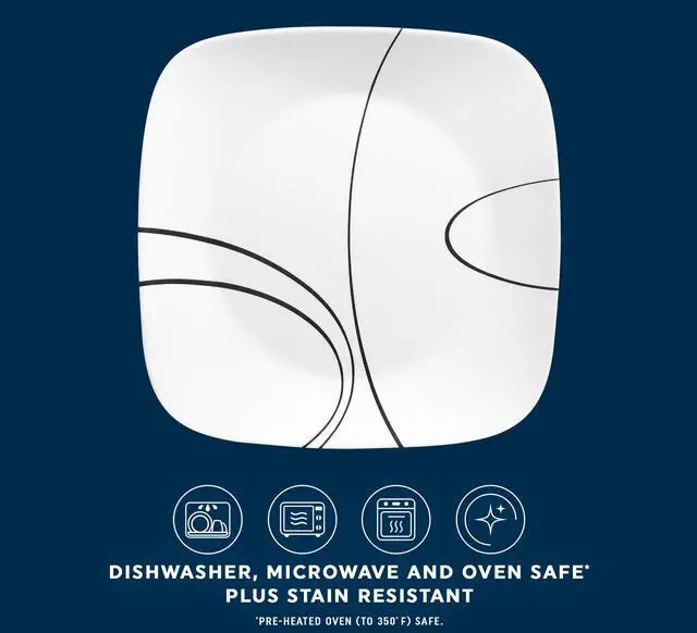 Alt view image 4 of 6 - 18-Piece Service for 6 Dinnerware Set Triple Layer Glass and Chip Resistant, Lightweight Square Plates and Bowls Set, Simple Lines