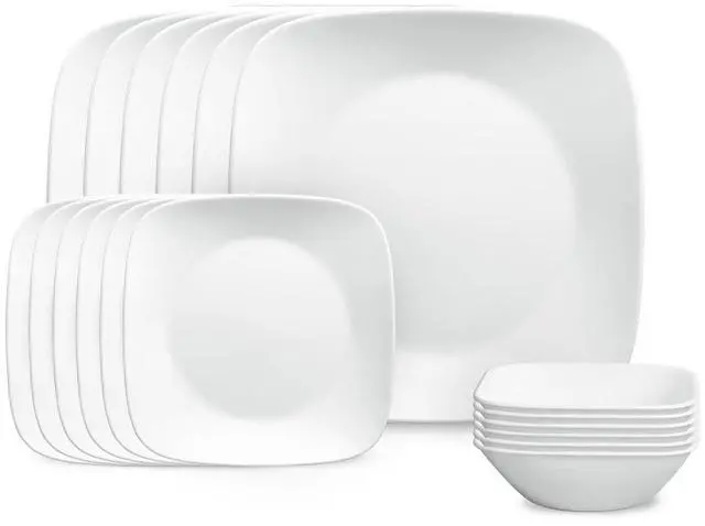 Main image of Vitrelle 18-Piece Service for 6 Square Dinnerware Set Triple Layer Glass and Chip Resistant, Lightweight Square Plates and Bowls Set, Pure White