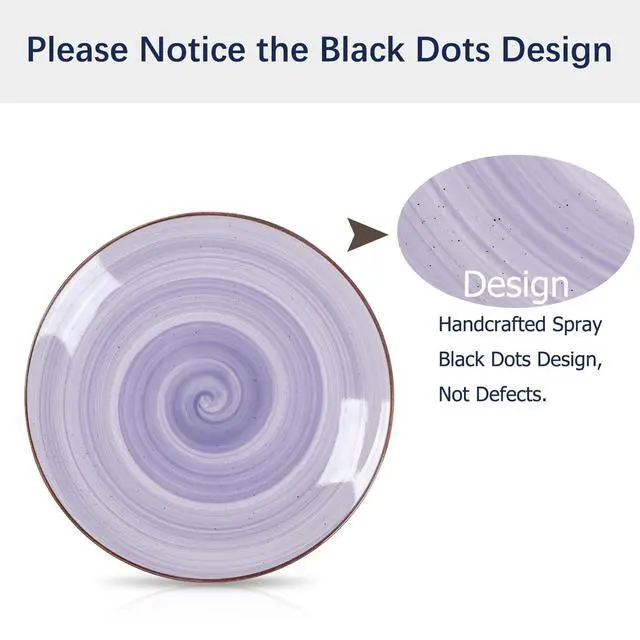 Alt view image 7 of 7 - Ceramic 16-Pieces Dinnerware Set, Ceramic Dishes Set for 4, Kitchen Plates and Bowls Sets, Dinner Plates Set, Spray Black Dots, Gradient Color