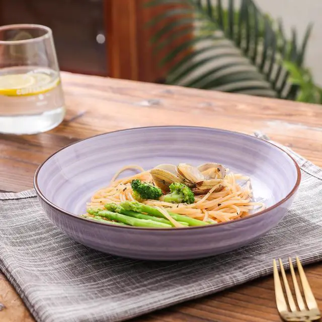 Alt view image 6 of 7 - Ceramic 16-Pieces Dinnerware Set, Ceramic Dishes Set for 4, Kitchen Plates and Bowls Sets, Dinner Plates Set, Spray Black Dots, Gradient Color