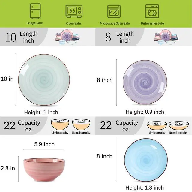 Alt view image 2 of 7 - Ceramic 16-Pieces Dinnerware Set, Ceramic Dishes Set for 4, Kitchen Plates and Bowls Sets, Dinner Plates Set, Spray Black Dots, Gradient Color