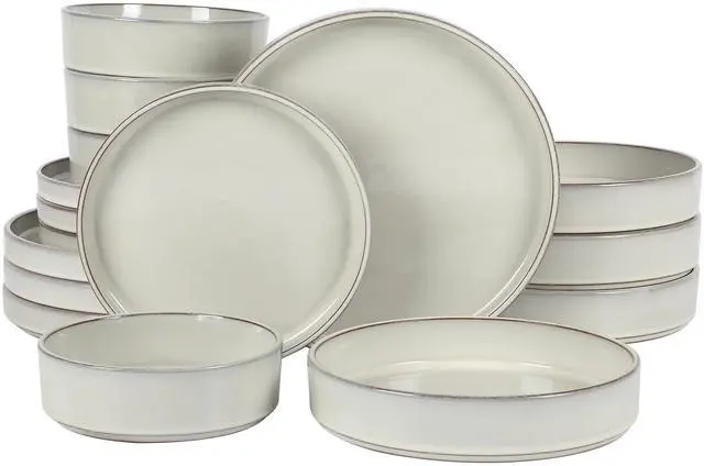 Main image of Two Time Oprah's Favorite Things Winner - Santorini Mist Double Bowl Terracotta Reactive Glaze Plates and Bowls Dinnerware Set - Moonstone White, Service for Four (16pcs)