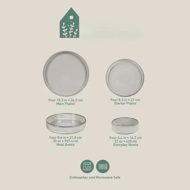 Alt view image 5 of 6 - Two Time Oprah's Favorite Things Winner - Santorini Mist Double Bowl Terracotta Reactive Glaze Plates and Bowls Dinnerware Set - Moonstone White, Service for Four (16pcs)