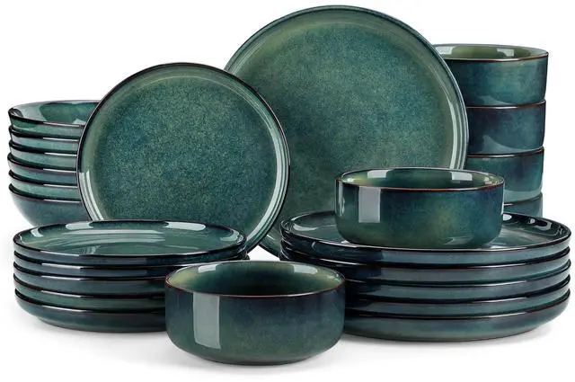 Main image of Starry Plates and Bowls Sets for 6, 24 Pieces Dinnerware Sets, Green Reactive Glaze Dishes Sets for Kitchen, Scratch Resistant Stoneware Dishes Set, Dishwasher and Microwave Safe