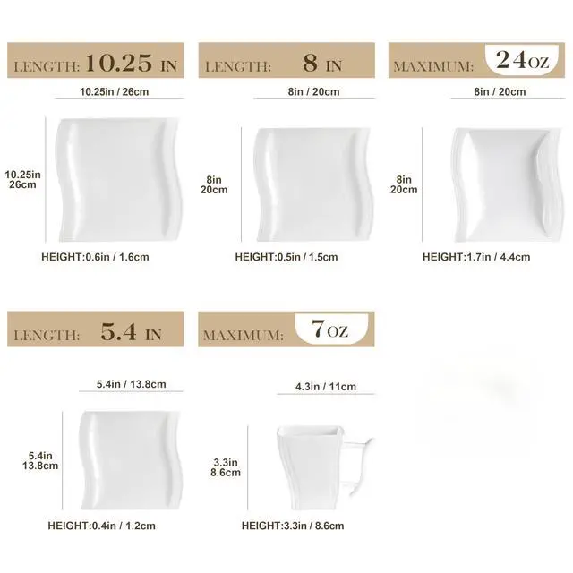 Alt view image 2 of 7 - Ivory White Dinnerware Sets, 30-Piece Porcelain Plates and Bowls Sets, Modern Dish Set for 6, Square Plates Dinnerware Set Kitchen Dishware Sets, Microwave and Dishwasher Safe, Series Flora