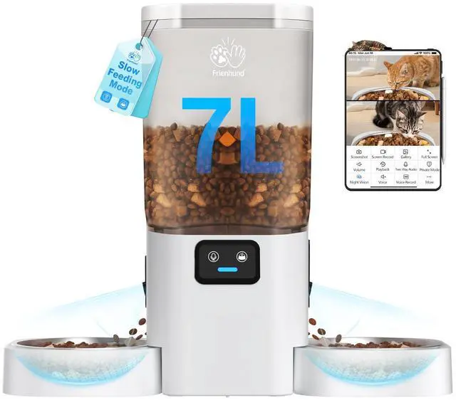 Main image of 5G WiFi Automatic Cat Feeder with Two HD Camera: 7L Automatic Dog Feeder with Night Vision, Auto Cat Food Dispenser for Multiple Pet, Detachable for Easy Cleaning - 29 Cup