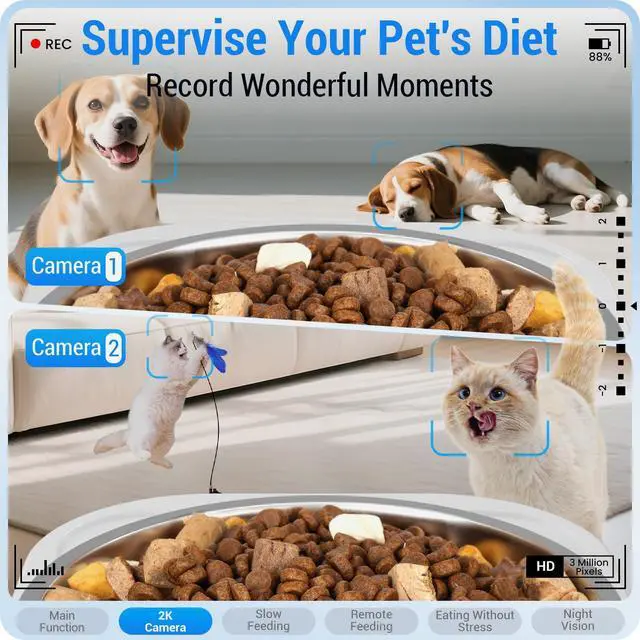 Alt view image 3 of 7 - 5G WiFi Automatic Cat Feeder with Two HD Camera: 7L Automatic Dog Feeder with Night Vision, Auto Cat Food Dispenser for Multiple Pet, Detachable for Easy Cleaning - 29 Cup