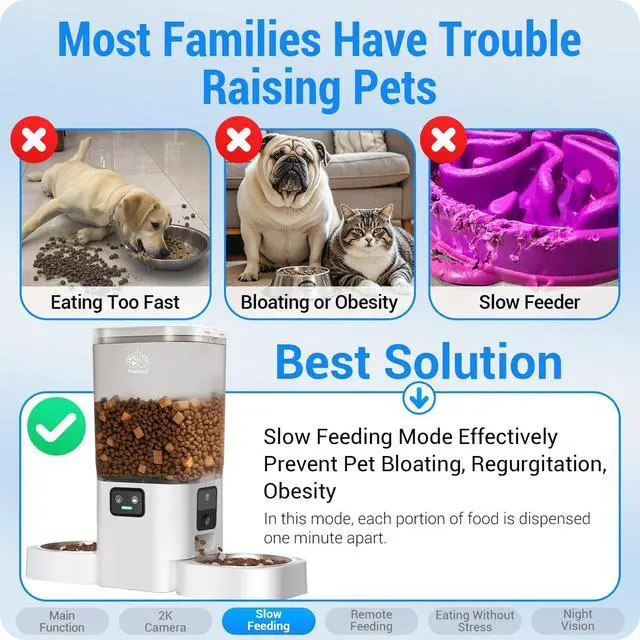 Alt view image 4 of 7 - 5G WiFi Automatic Cat Feeder with Two HD Camera: 7L Automatic Dog Feeder with Night Vision, Auto Cat Food Dispenser for Multiple Pet, Detachable for Easy Cleaning - 29 Cup