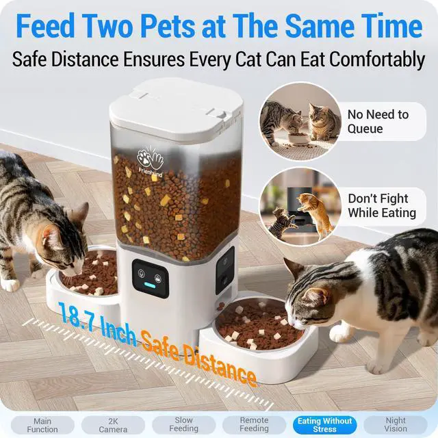 Alt view image 6 of 7 - 5G WiFi Automatic Cat Feeder with Two HD Camera: 7L Automatic Dog Feeder with Night Vision, Auto Cat Food Dispenser for Multiple Pet, Detachable for Easy Cleaning - 29 Cup