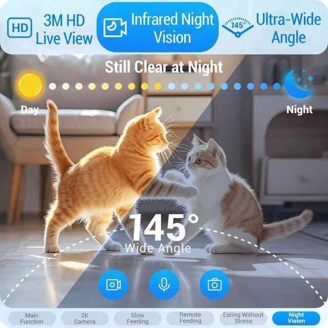 Alt view image 7 of 7 - 5G WiFi Automatic Cat Feeder with Two HD Camera: 7L Automatic Dog Feeder with Night Vision, Auto Cat Food Dispenser for Multiple Pet, Detachable for Easy Cleaning - 29 Cup