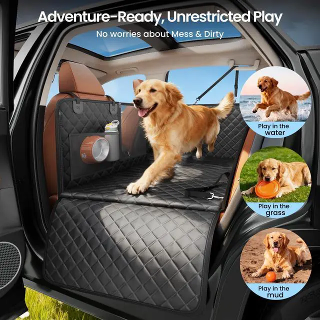 Alt view image 4 of 7 - 2.0 Hard Bottom Back Seat Cover for Large Dogs, L, Black