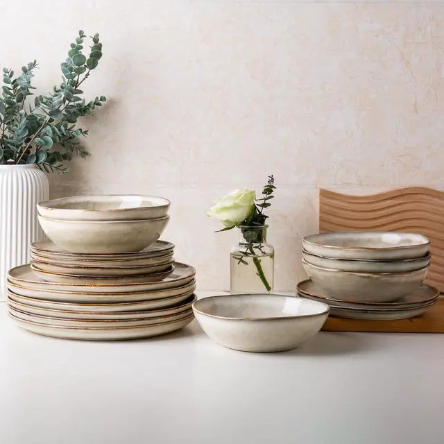 Main image of Ceramic Dinnerware Sets for 8, 24Pcs Plates and Bowls Sets Dishes