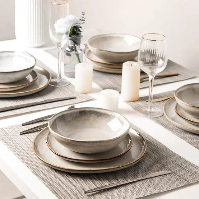 Alt view image 7 of 7 - Ceramic Dinnerware Sets for 8, 24Pcs Plates and Bowls Sets Dishes