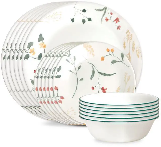 Main image of Vitrelle 18 Piece Glass Dinnerware Sets Service for 6, Triple Layer Chip & Crack Resistant Glass Plate and Bowl Sets, Wildflower