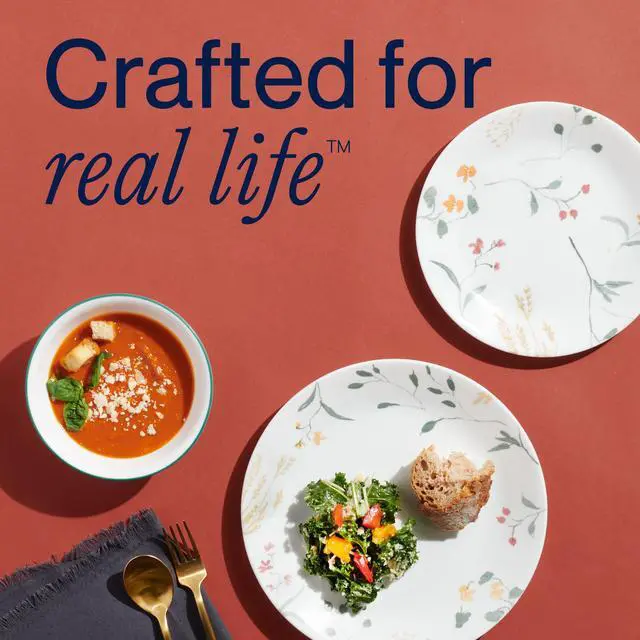 Alt view image 6 of 7 - Vitrelle 18 Piece Glass Dinnerware Sets Service for 6, Triple Layer Chip & Crack Resistant Glass Plate and Bowl Sets, Wildflower