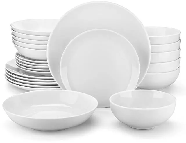 Main image of 24-Piece Porcelain Dinnerware Set, White Round Dish Set for 6
