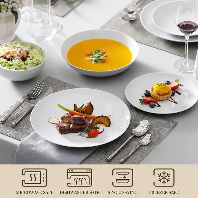 Alt view image 4 of 7 - 24-Piece Porcelain Dinnerware Set, White Round Dish Set for 6