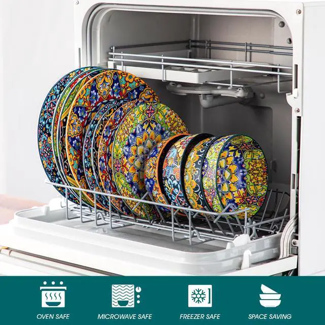 Alt view image 3 of 6 - 12 Pieces Dinnerware Sets, Plates and Bowls Set, Porcelain Dishes Set for 4, Microwave and Dishwasher Safe, Scratch Resistant, Bohemian Style Dining Ware Service for 4, Series SIMI