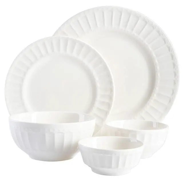 Alt view image 2 of 6 - Zen Buffet Porcelain Ceramic Dinnerware Sets for 8, Plates and Bowls Set (40pcs), White Embossed Dishes