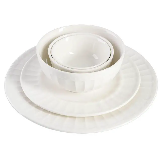 Alt view image 3 of 6 - Zen Buffet Porcelain Ceramic Dinnerware Sets for 8, Plates and Bowls Set (40pcs), White Embossed Dishes