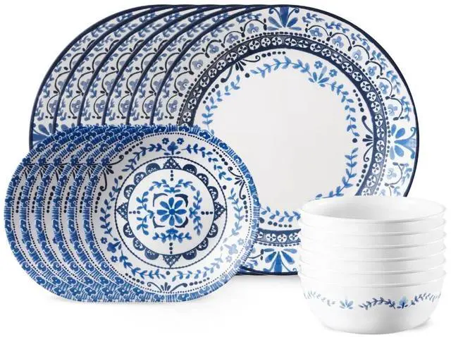 Main image of Vitrelle 18-Piece Service for 6 Dinnerware Set, Triple Layer Glass and Chip Resistant, Lightweight Round Plates and Bowls Set, Portofino