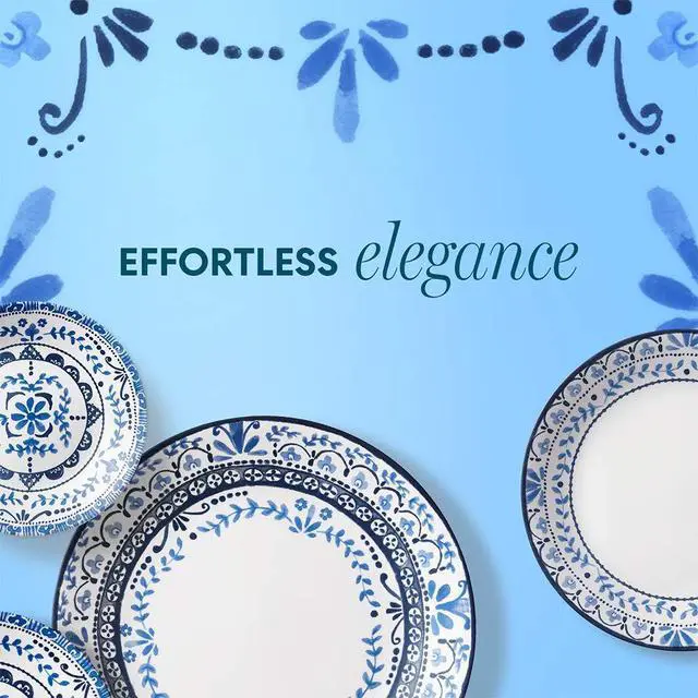 Alt view image 2 of 5 - Vitrelle 18-Piece Service for 6 Dinnerware Set, Triple Layer Glass and Chip Resistant, Lightweight Round Plates and Bowls Set, Portofino