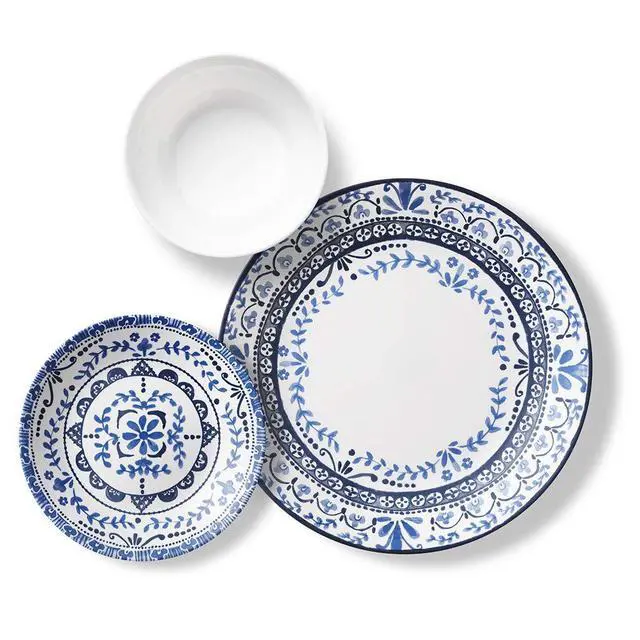 Alt view image 4 of 5 - Vitrelle 18-Piece Service for 6 Dinnerware Set, Triple Layer Glass and Chip Resistant, Lightweight Round Plates and Bowls Set, Portofino