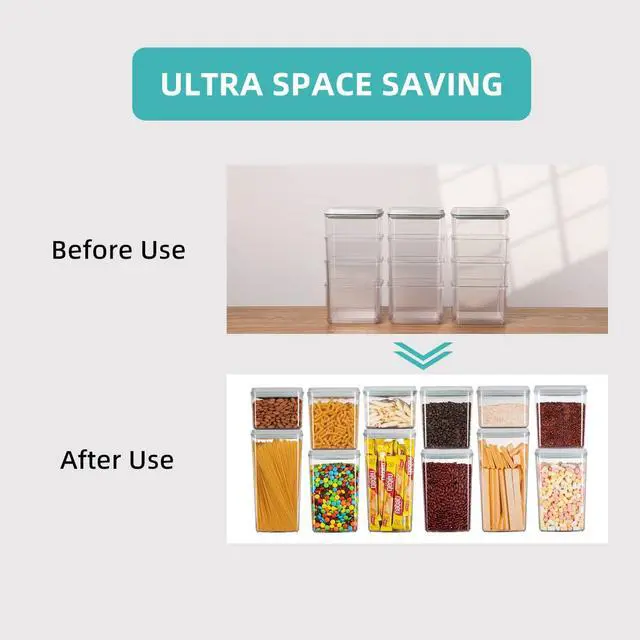 Alt view image 2 of 6 - Pop Airtight Food Storage Containers with Lids for Kitchen Pantry Organizing Stackable Container for Cereal Snack Flour Sugar Coffee Spaghetti -12 Pcs(1.2, 2.0, 2.7, 3.3qt)*3