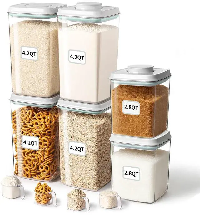 Main image of Food Storage Container Sets, 2.8 Qt *2+ 4.2 Qt *4 Airtight Canisters with Lids and 130ml Scoop, BPA-Free Plastic Pantry Containers for Flour, Sugar, Rice