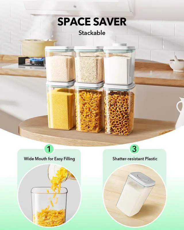 Alt view image 4 of 6 - Food Storage Container Sets, 2.8 Qt *2+ 4.2 Qt *4 Airtight Canisters with Lids and 130ml Scoop, BPA-Free Plastic Pantry Containers for Flour, Sugar, Rice