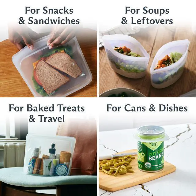 Alt view image 2 of 7 - Reusable Silicone Bags and Stretch Lids, 10-Pack Starter Kit, Clear